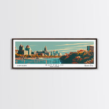 Carregar imagem no visualizador da galeria, Buffalo New York Panoramic Painting, Framed Canvas Print, Mid Century Modern Wall Art, Retro Pop Art Travel Poster, Office Decor, City Art