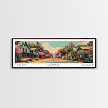 Cargar imagen en el visor de la galería, Cary North Carolina Panoramic Painting, Framed Canvas Print, Mid Century Modern Wall Art, Retro Pop Art Travel Poster, Living Room Decor, City Art