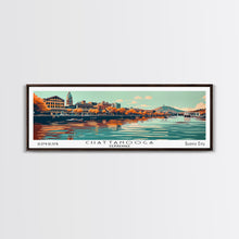 Cargar imagen en el visor de la galería, Chattanooga Tennessee Panoramic Painting, Framed Canvas Print, Mid Century Modern Wall Art, Retro Pop Art Travel Poster, Office Decor, City Art