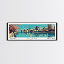 Load image into Gallery viewer, Chicago Illinois Panoramic Painting, Framed Canvas Print, Mid Century Modern Wall Art, Retro Pop Art Travel Poster, Office Decor, City Art