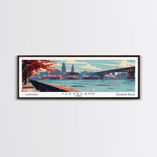 Cargar imagen en el visor de la galería, Cleveland Ohio Panoramic Painting, Framed Canvas Print, Mid Century Modern Wall Art, Retro Pop Art Travel Poster, Living Room Decor, City Art