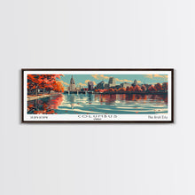 Load image into Gallery viewer, Columbus Ohio Panoramic Painting, Framed Canvas Print, Mid Century Modern Wall Art, Retro Pop Art Travel Poster, Living Room Decor, City Art