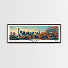 Load image into Gallery viewer, Dallas Texas Panoramic Painting, Framed Canvas Print, Mid Century Modern Wall Art, Retro Pop Art Travel Poster, Home Decor, City Art