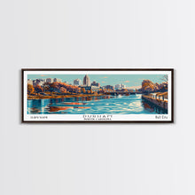 Load image into Gallery viewer, Durham North Carolina Panoramic Painting, Framed Canvas Print, Mid Century Modern Wall Art, Retro Pop Art Travel Poster, Home Decor, City Art
