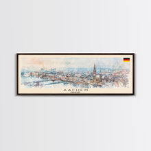 Carregar imagem no visualizador da galeria, Aachen Germany Panoramic Travel Poster, Framed Canvas Print or Metal Wall Art, Travel Art, Home Decor, Panoramic Painting, Midcentury Art