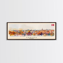 Carregar imagem no visualizador da galeria, Aarhus Denmark Panoramic Travel Poster, Framed Canvas Print or Metal Wall Art, Travel Art, Home Decor, Panoramic Painting, Midcentury Art