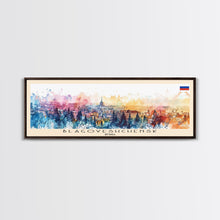 Load image into Gallery viewer, Blagoveshchensk Russia Travel Art, City Art, Framed Canvas Print or Metal Wall Art, Europe Travel Poster, Panoramic Wall Art, Extra Wide Wall Art