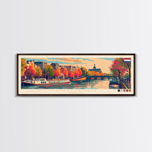 Load image into Gallery viewer, Amsterdam Netherlands Travel Art, City Art, Framed Canvas Print or Metal Wall Art, Europe Travel Poster, Panoramic Wall Art, Extra Wide Wall Art
