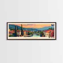 Load image into Gallery viewer, Bijeljina Bosnia Panoramic Travel Poster, Framed Canvas Print or Metal Wall Art, Travel Art, Home Decor, Panoramic Painting, Midcentury Art