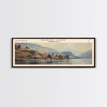 Load image into Gallery viewer, Baker Lake Washington Panoramic Framed Canvas Print, Lake House Art, Boho Decor, Travel Poster, Nature Wall Art, Serene Scene
