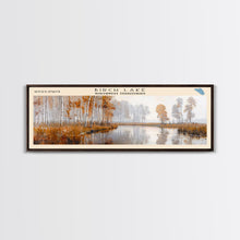 Load image into Gallery viewer, Birch Lake Framed Canvas Print, Panoramic Lake House Decor, Scenic View, Travel Poster, Rustic Art, Lake Painting