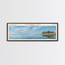 Cargar imagen en el visor de la galería, Carter Lake Nebraska Framed Canvas Print, Lake House Art, Panoramic Wall Art, Travel Poster, Modern Lake Painting, Home Decor