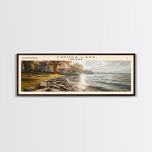 Cargar imagen en el visor de la galería, Cayuga Lake New York Framed Canvas Print, Lake House Art, Panoramic Travel Poster, Wide Wall Art, Modern Lake Painting, Home Decor