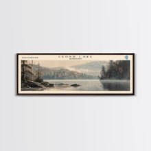 Cargar imagen en el visor de la galería, Cedar Lake Framed Canvas Print, Panoramic Lake House Decor, Wide Wall Art, Travel Poster, Rustic Lake Painting, Nature Art