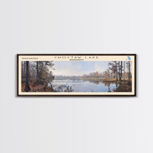 Load image into Gallery viewer, Choctaw Lake Mississippi Framed Canvas Print, Lake House Art, Panoramic Wide Wall Art, Travel Poster, Rustic Lake Painting, Home Decor