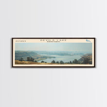 Load image into Gallery viewer, Devils Lake North Dakota Framed Canvas Print, Lake House Art, Panoramic Travel Poster, Wall Art, Modern Lake Painting, Home Decor