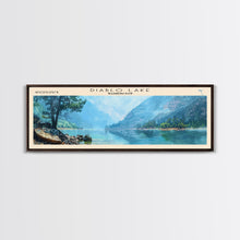 Load image into Gallery viewer, Diablo Lake Washington Framed Canvas Print, Lake House Art, Panoramic Wall Art, Travel Poster, Minimalist Lake Painting, Home Decor