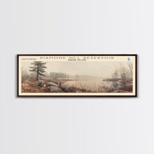 Load image into Gallery viewer, Diamond Hill Reservoir Rhode Island Framed Canvas Print, Panoramic Lake House Decor, Wall Art, Travel Poster, Rustic Lake Painting, Nature Art