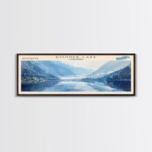 Load image into Gallery viewer, Donner Lake California Framed Canvas Print, Lake House Decor, Panoramic Wall Art, Travel Poster, Modern Lake Painting, Nature Art