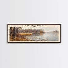 Load image into Gallery viewer, East Reservoir Ohio Framed Canvas Print, Lake House Art, Panoramic Wall Art, Travel Poster, Modern Lake Painting, Nature Art