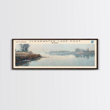 Load image into Gallery viewer, Eau Claire Clearwater Lake East Framed Canvas Print, Lake House Decor, Panoramic Wall Art, Travel Poster, Rustic Lake Painting, Home Decor