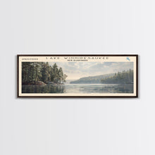 Load image into Gallery viewer, Lake Winnipesaukee Framed Canvas Print, Lake House Decor, Panoramic Wall Art, Travel Poster, Landscape Painting, Modern Art