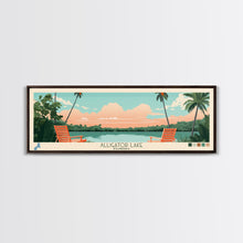 Load image into Gallery viewer, Alligator Lake Florida Framed Canvas Print, Panoramic Travel Poster, Pop Art, Midcentury Modern Wall Art, Scenic Bedroom Decor
