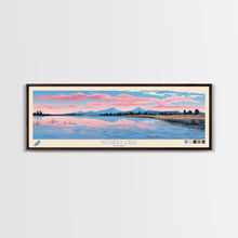 Load image into Gallery viewer, Alturas Lake Idaho Framed Canvas Print, Panoramic Wall Art, Midcentury Modern, Pop Art, Travel Poster, Lake House Decor