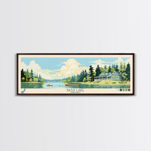 Load image into Gallery viewer, Bass Lake Indiana Framed Canvas Print, Panoramic Travel Poster, Midcentury Modern Wall Art, Pop Art, Nature Bedroom Decor, Lake House Art, Scenic Lake House
