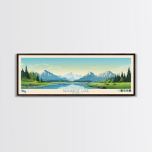 Load image into Gallery viewer, Becharof Lake Alaska Framed Canvas Print, Panoramic Travel Poster, Midcentury Modern Wall Art, Pop Art, Nature Bedroom Art, Living Room Decor