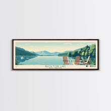 Load image into Gallery viewer, Beech Fork Lake West Virginia Framed Canvas Print, Panoramic Wall Art, Midcentury Modern, Pop Art, Travel Poster, Scenic Lake House Decor, Bedroom Art