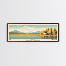 Load image into Gallery viewer, Birch Northwest Territories Framed Canvas Print, Panoramic Wall Art, Midcentury Modern, Pop Art, Travel Poster, Scenic Living Room Decor, Lake House Art