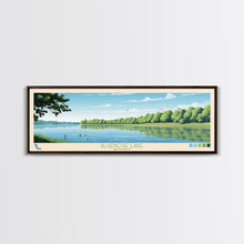 Load image into Gallery viewer, Blue Springs Lake Missouri Framed Canvas Print, Panoramic Wall Art, Midcentury Modern, Pop Art, Travel Poster, Scenic Living Room Art, Lake House Decor