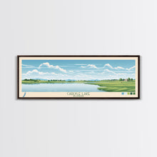 Cargar imagen en el visor de la galería, Carter Lake Nebraska Framed Canvas Print, Midcentury Modern Panoramic Wall Art, Living Room Decor, Pop Art, Travel Poster Art, Scenic Nature Painting, Lake House Decor