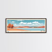 Load image into Gallery viewer, Cheney Reservoir Kansas Framed Canvas Print, Midcentury Modern Panoramic Wall Art, Living Room Decor, Pop Art, Travel Poster Art, Scenic Nature Painting, Lake House Decor