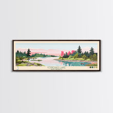 Cargar imagen en el visor de la galería, Conchas Lake New Mexico Framed Canvas Print, Midcentury Modern Panoramic Wall Art, Living Room Decor, Pop Art, Travel Poster Art, Scenic Nature Painting, Lake House Decor