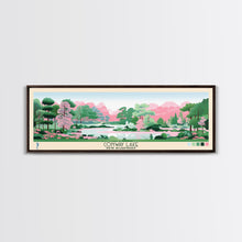 Cargar imagen en el visor de la galería, Conway Lake New Hamphire Framed Canvas Print, Pop Art Panoramic Travel Poster, Midcentury Modern, Wall Art, Scenic Nature Painting, Bedroom Decor, Living Room Art