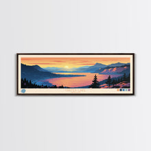 Load image into Gallery viewer, Crater Lake Oregon Framed Canvas Print, Pop Art Panoramic Travel Poster, Midcentury Modern, Wall Art, Scenic Nature Painting, Bedroom Decor, Living Room Art