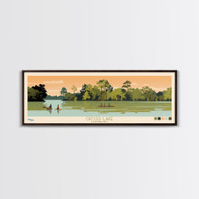 Load image into Gallery viewer, Cross Lake Louisiana Framed Canvas Print, Midcentury Modern Panoramic Wall Art, Living Room Decor, Pop Art, Travel Poster Art, Scenic Nature Painting, Lake House Decor