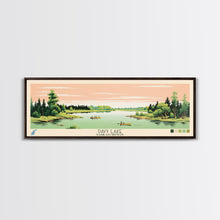 Load image into Gallery viewer, Davy Lake Saskatchewan Framed Canvas Print, Midcentury Modern Panoramic Wall Art, Living Room Decor, Pop Art, Travel Poster Art, Scenic Nature Painting