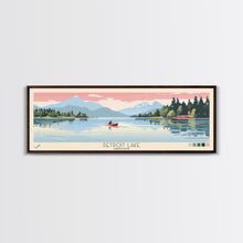 Load image into Gallery viewer, Detroit Lake Oregon Framed Canvas Print, Midcentury Modern Panoramic Wall Art, Bedroom Decor, Pop Art, Travel Poster Art, Scenic Nature Painting