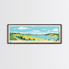 Load image into Gallery viewer, Diamond Hill Reservoir Rhode Island Framed Canvas Print, Midcentury Modern Panoramic Wall Art, Living Room Decor, Pop Art, Travel Poster Art, Scenic Nature Painting