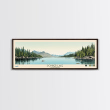 Load image into Gallery viewer, Donner Lake California Framed Canvas Print, Midcentury Modern Panoramic Wall Art, Bedroom Decor, Pop Art, Travel Poster Art, Scenic Nature Painting