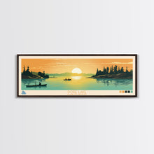 Load image into Gallery viewer, Dore Lake Saskatchewan Framed Canvas Print, Midcentury Modern Panoramic Wall Art, Living Room Decor, Pop Art, Travel Poster Art, Scenic Nature Painting
