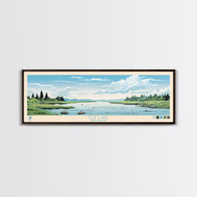 Load image into Gallery viewer, Elk Lake Michigan Framed Canvas Print, Panoramic Wall Art, Midcentury Modern, Pop Art, Bedroom Decor, Travel Poster, Nature Art