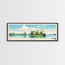 Load image into Gallery viewer, Enid Lake Mississippi Framed Canvas Print, Panoramic Art, Midcentury Modern, Pop Art, Living Room Decor, Travel Poster, Lake Painting