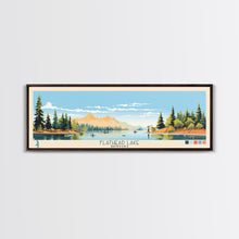 Carregar imagem no visualizador da galeria, Flathead Lake Montana Framed Canvas Print, Panoramic Wall Art, Midcentury Modern, Pop Art, Bedroom Decor, Travel Poster, Nature Painting, Artistic Decor