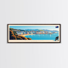 Load image into Gallery viewer, Wellington, New Zealand Panoramic Travel Poster Canvas Print, Wellington, New Zealand Painting, New Zealand Art, Wellington Panoramic Travel Art, Travel Painting