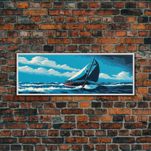 Cargar imagen en el visor de la galería, Come Sail Away - Panoramic Sail Boat Art - Framed Canvas Print - Oil Painting Reprint - Framed Art - Sailing On The Ocean Blue