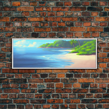 Carregar imagem no visualizador da galeria, Canvas Tropical Beach Wall Art, Seashore, Palm Trees, Island, Beach Scene Art Print, Wall Decor, Green, Panoramic, Wall Art, Canvas Print